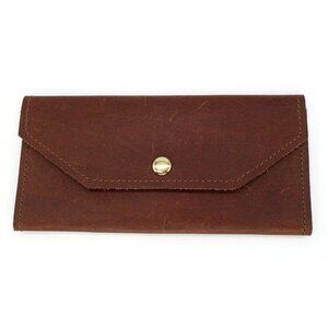 Jane Marie Leather Wallet Brown Leather Slim Fold over Snap Boutique Clutch